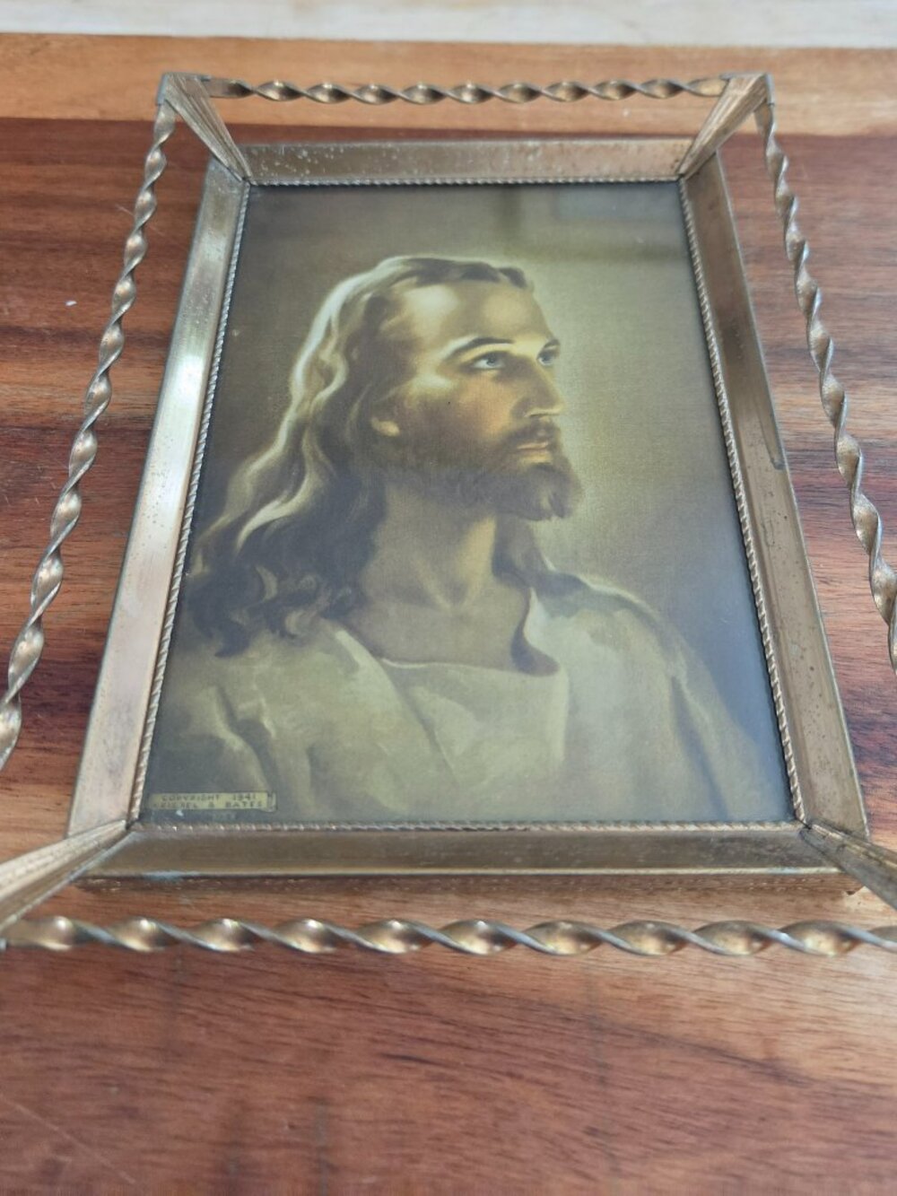 vintage head of Christ kriebal&bates in frame